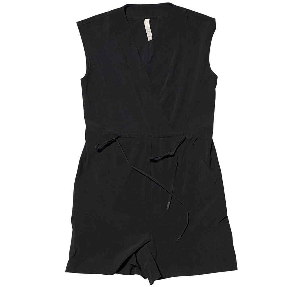 Athleta Women Black Sleeveless Surplice V-Neck Drawstring Romper Size XXS